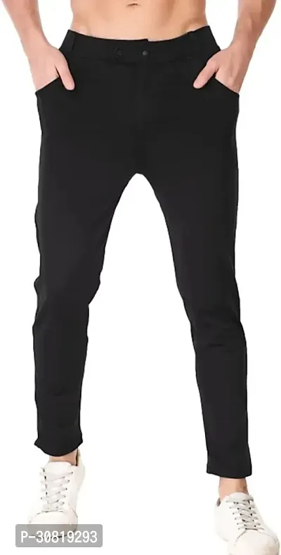 Mevan Stylish Black Lycra Blend Solid Regular Fit Trouser For Men-thumb0