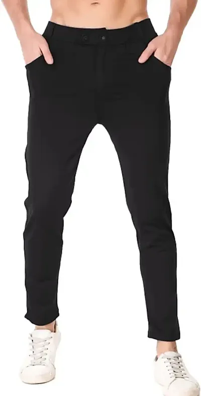 Mevan Stylish Lycra Blend Solid Regular Fit Trouser For Men