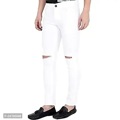 COMFITS Men's Boys White Stylish Casual  Formal Knee Cut Jeans (32)