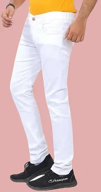 Stylish White Denim Solid Mid Rise Jeans For Men-thumb3