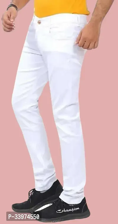 Stylish White Denim Solid Mid Rise Jeans For Men-thumb4