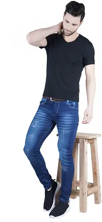 Stylish Blue Cotton Blend Solid Mid-Rise Jeans For Men-thumb2