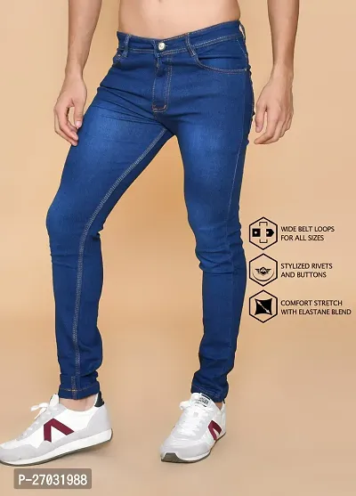 Classic Blue Denim Solid Jeans For Men-thumb3