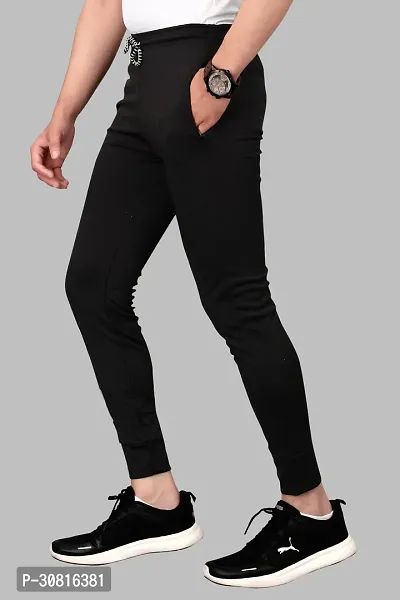 Stylish Black Lycra Blend Regular Track Pants for Men-thumb3