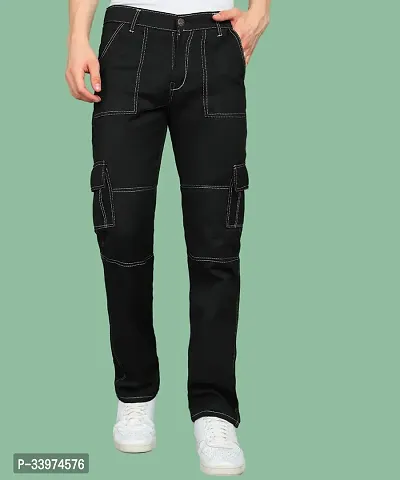 Stylish Black Denim Solid Mid Rise Jeans For Men-thumb0