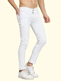 Stylish White Cotton Blend Solid Mid-Rise Jeans For Men-thumb2