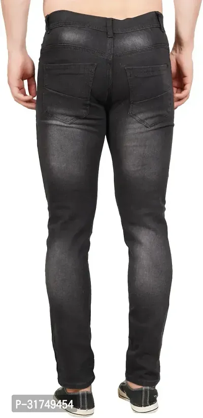 Stylish Black Cotton Blend Solid Mid-Rise Jeans For Men-thumb2