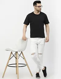 Stylish White Denim Solid Mid-Rise Jeans For Men-thumb2