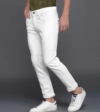 Stylish White Cotton Blend Mid-Rise Jeans For Men-thumb3