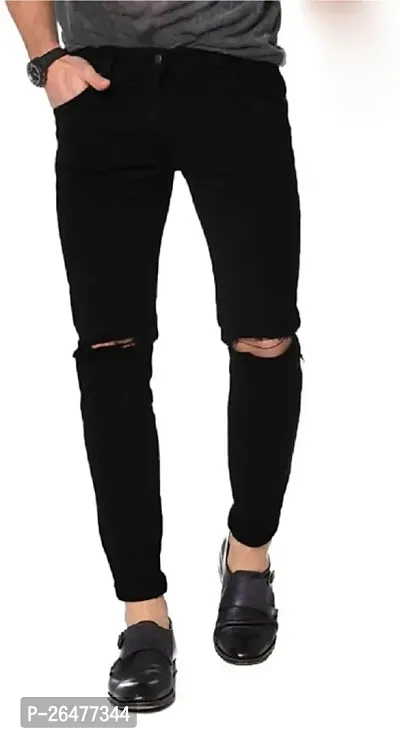 Stylish Black Cotton Blend Mid-Rise Jeans For Men-thumb0