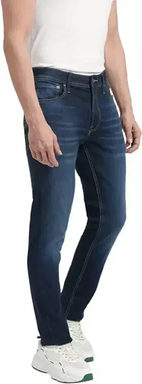 Classic Blue Cotton Blend Solid Jeans For Men-thumb1