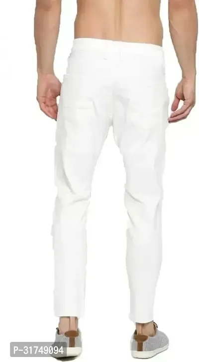 Stylish White Cotton Blend Solid Mid-Rise Jeans For Men-thumb2