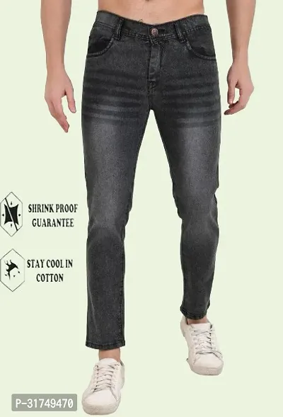 Stylish Grey Cotton Blend Solid Mid-Rise Jeans For Men-thumb0