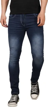 Men Slim Blue Plain Jeans