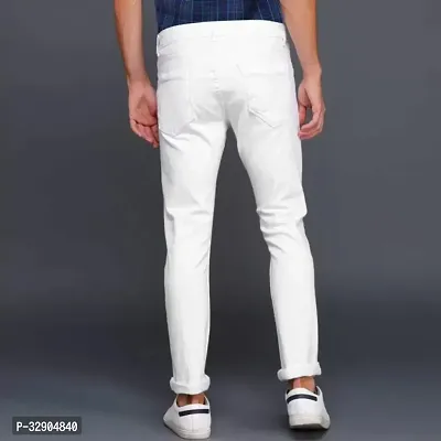 Stylish White Denim Solid Regular Fit Jeans For Men-thumb2