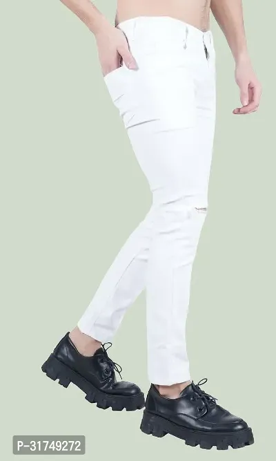 Stylish White Cotton Blend Solid Mid-Rise Jeans For Men-thumb0