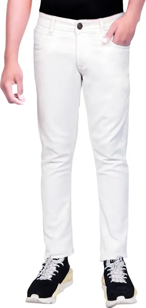 Stylish White Mid-Rise Jeans For Men