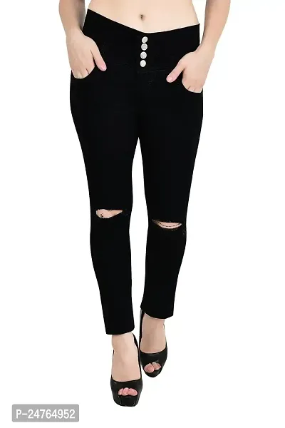 COMFITS Women Black Jeans Latest StylishSlit Cut (28, Black)