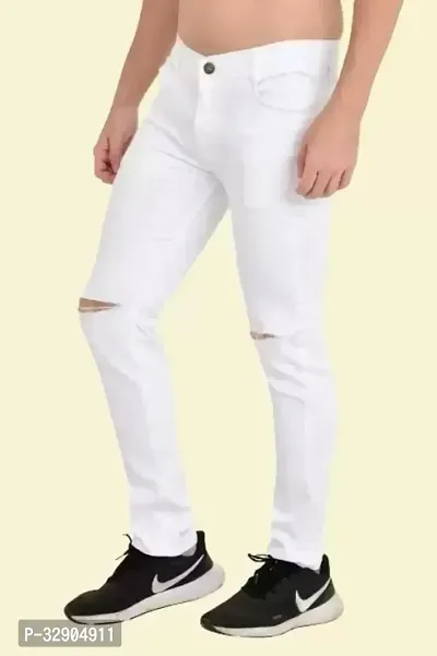 Stylish White Denim Solid Regular Fit Jeans For Men-thumb0