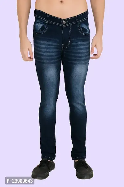 Stylish Blue Cotton Blend Mid-Rise Jeans For Men