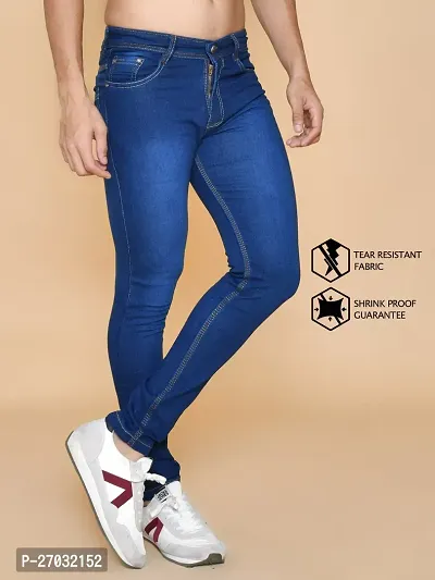 Classic Blue Denim Solid Jeans For Men-thumb4