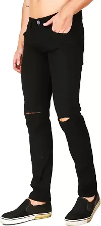 Stylish Black Denim Solid Regular Fit Jeans For Men-thumb2