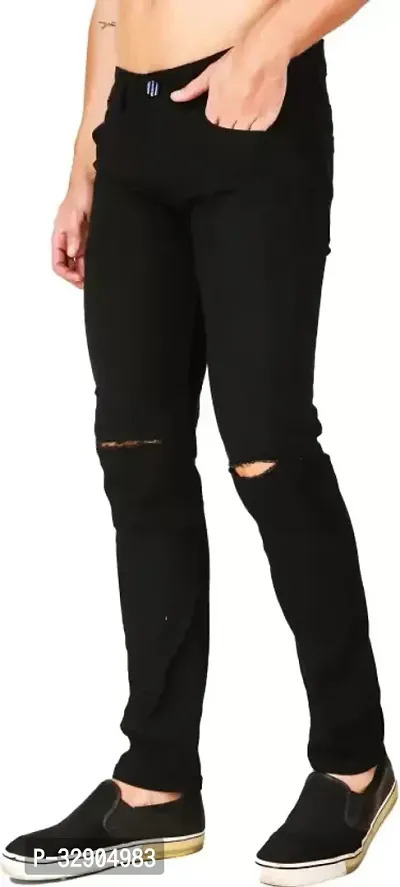 Stylish Black Denim Solid Regular Fit Jeans For Men-thumb3