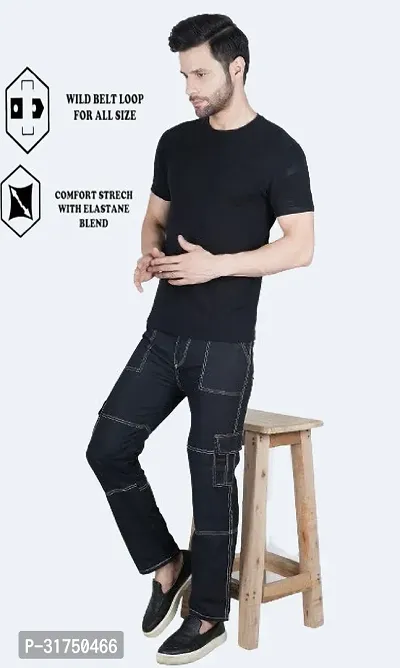 Stylish Black Cotton Blend Solid Mid-Rise Jeans For Men-thumb2