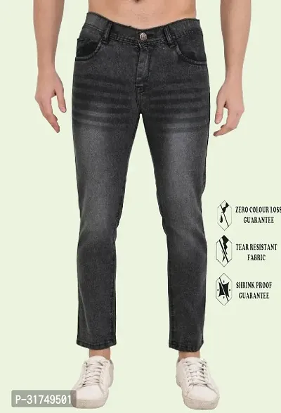 Stylish Grey Cotton Blend Solid Mid-Rise Jeans For Men-thumb0