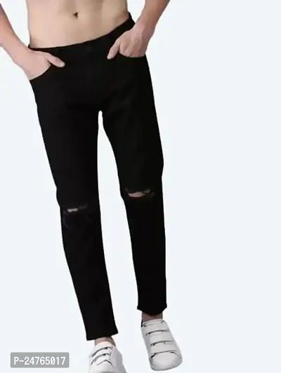 COMFITS Men's Boys Black Stylish Jeans Knee Cut (28)
