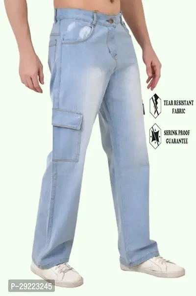 Stylish Blue Cotton Blend Solid Mid-Rise Jeans For Men-thumb0