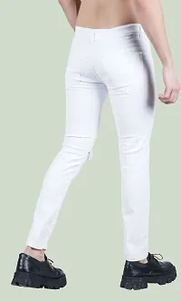 Stylish White Cotton Blend Solid Mid-Rise Jeans For Men-thumb1