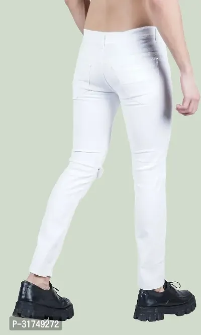 Stylish White Cotton Blend Solid Mid-Rise Jeans For Men-thumb2