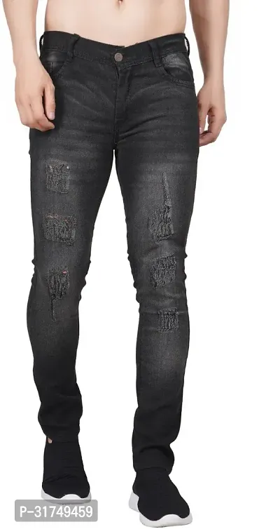 Stylish Black Cotton Blend Solid Mid-Rise Jeans For Men