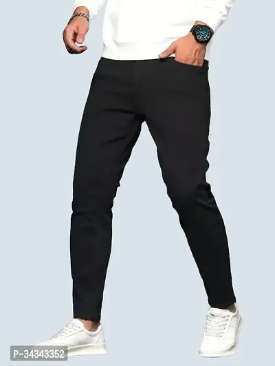 Stylish Black Denim Solid Jeans For Men-thumb0