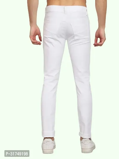 Stylish White Cotton Blend Solid Mid-Rise Jeans For Men-thumb3