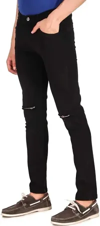 Stylish Black Cotton Blend Solid Mid-Rise Jeans For Men-thumb1