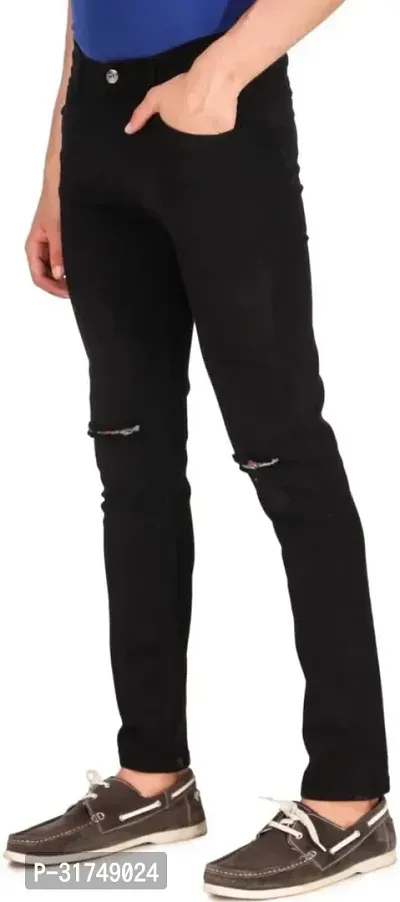 Stylish Black Cotton Blend Solid Mid-Rise Jeans For Men-thumb2