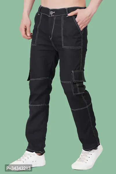 Stylish Black Denim Solid Jeans For Men-thumb0