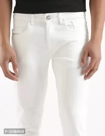 Stylish White Denim Solid Regular Fit Jeans For Men-thumb5