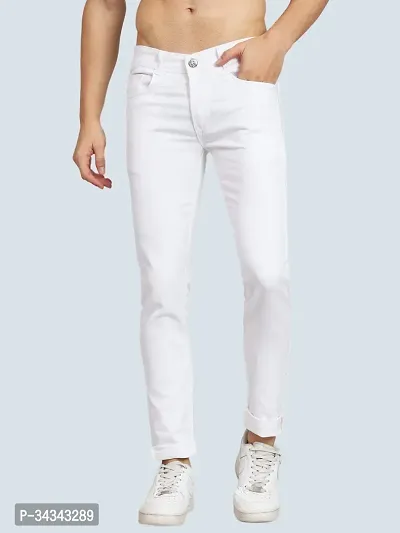 Stylish White Denim Solid Jeans For Men-thumb0