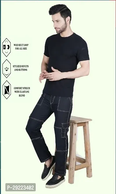 Stylish Black Cotton Blend Solid Mid-Rise Jeans For Men-thumb4