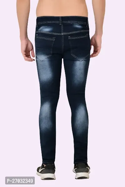 Classic Blue Cotton Blend Solid Jeans For Men-thumb2