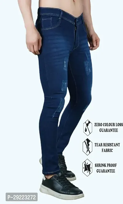 Stylish Blue Cotton Blend Solid Mid-Rise Jeans For Men-thumb0