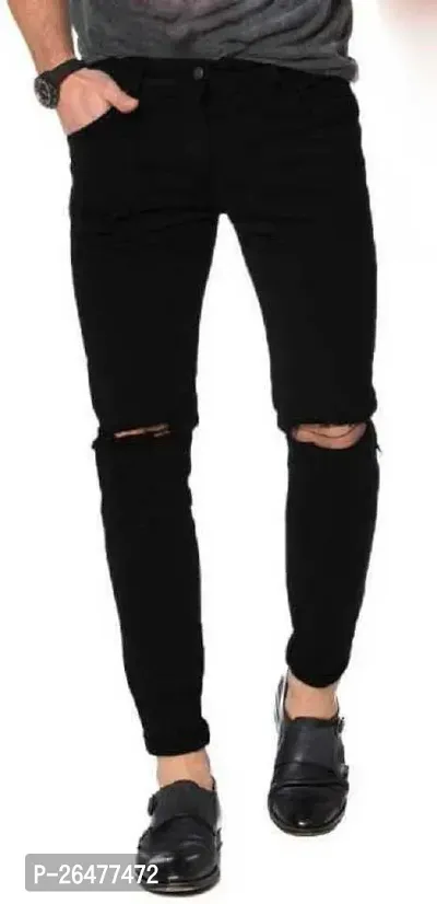 Stylish Black Cotton Blend Mid-Rise Jeans For Men-thumb0