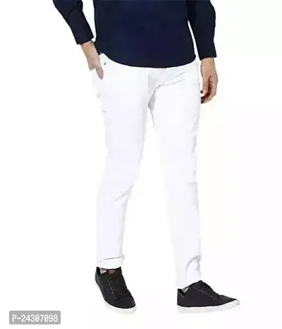 Stylish White Cotton Blend Solid Mid-Rise Jeans For Men