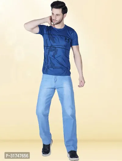 Stylish Blue Denim Solid Mid-Rise Jeans For Men-thumb3