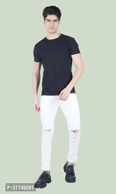 Stylish White Cotton Blend Solid Mid-Rise Jeans For Men-thumb2