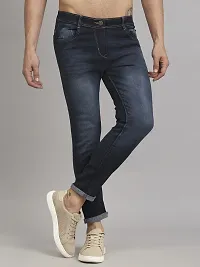 Classic Blue Cotton Blend Solid Jeans For Men-thumb2