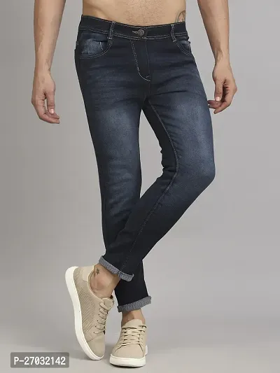 Classic Blue Cotton Blend Solid Jeans For Men-thumb3